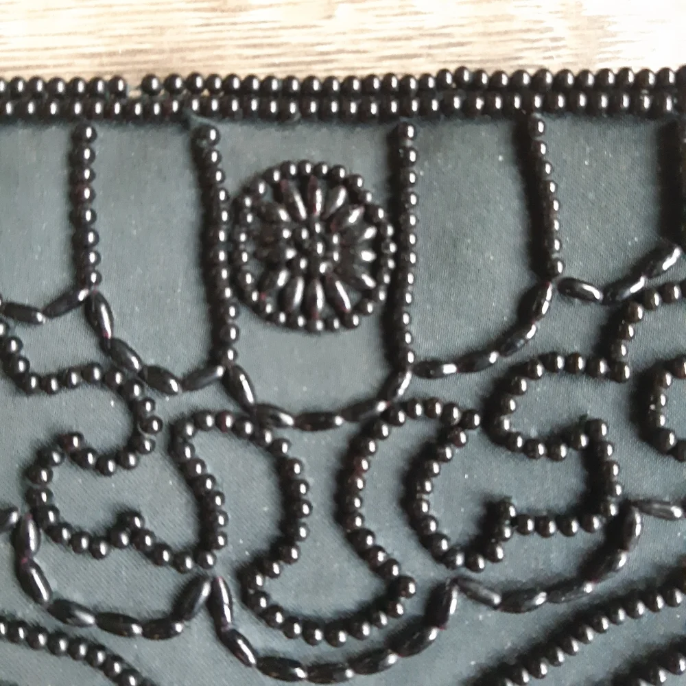 Vintage black Satin sequins beaded evening bag,  clutch, purse. Formal - Picture 2 of 5